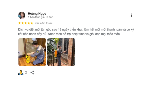 Khách hàng phản hồi dịch vụ diệt mối